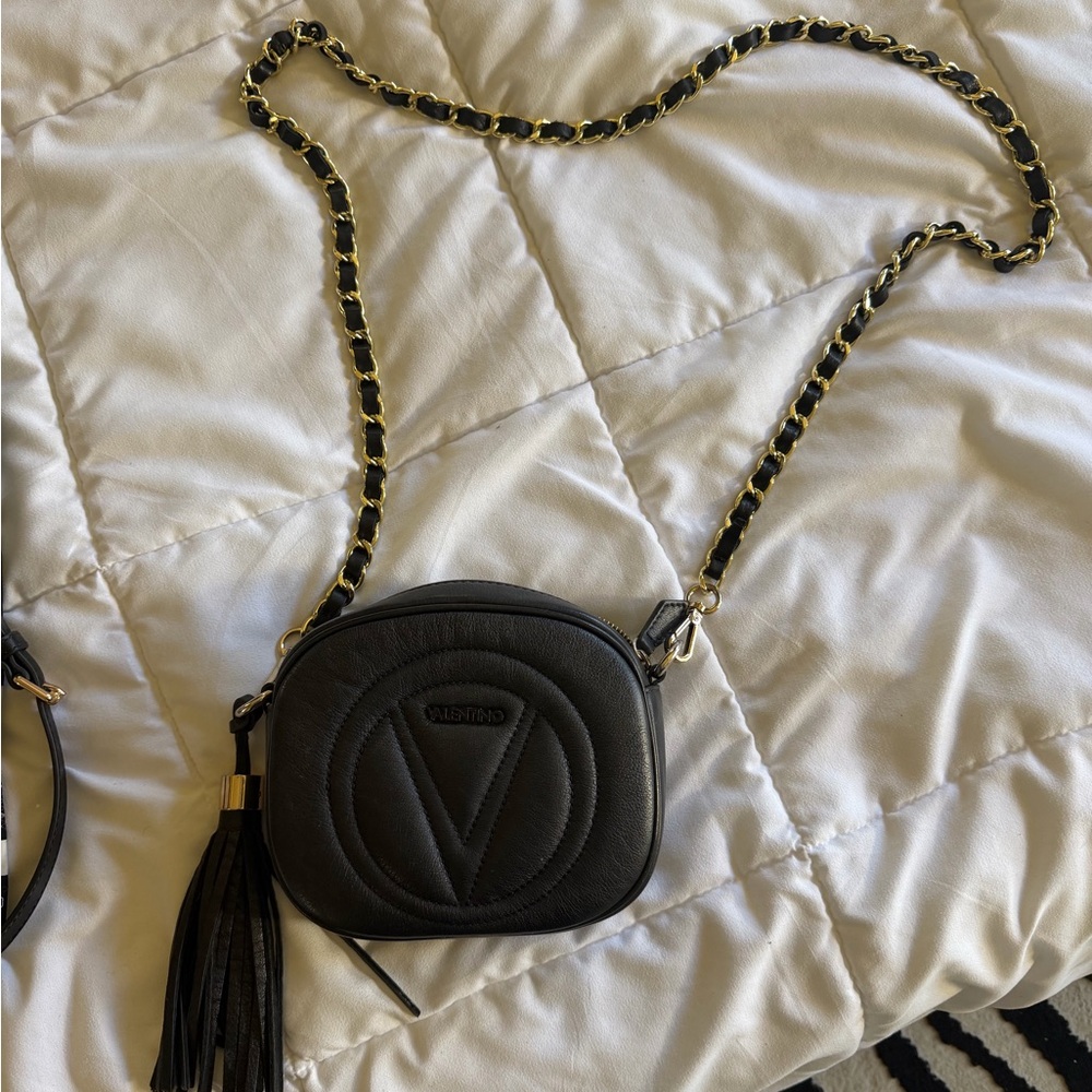 Mario Valentino Black Crossbody Bag with Gold Chain